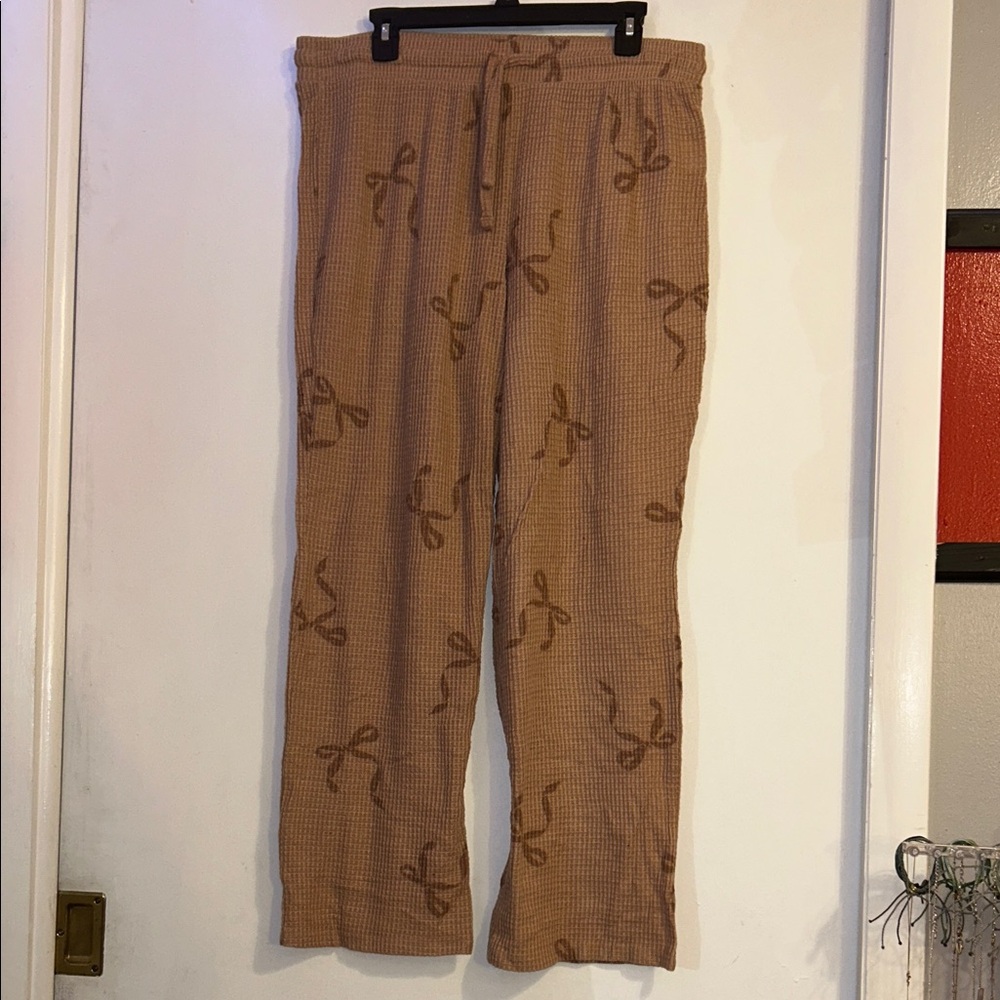 Olive & Oak Tan Track Pants with Bow Design